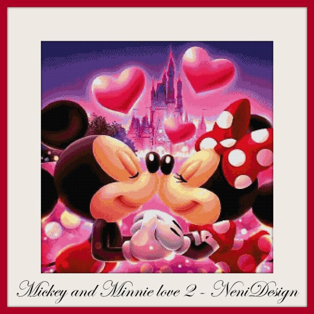 Mickey And Minnie Love 2 Cross Stitch Pattern Kids Room Etsy - Mickey And Minnie Cross Stitch Patterns