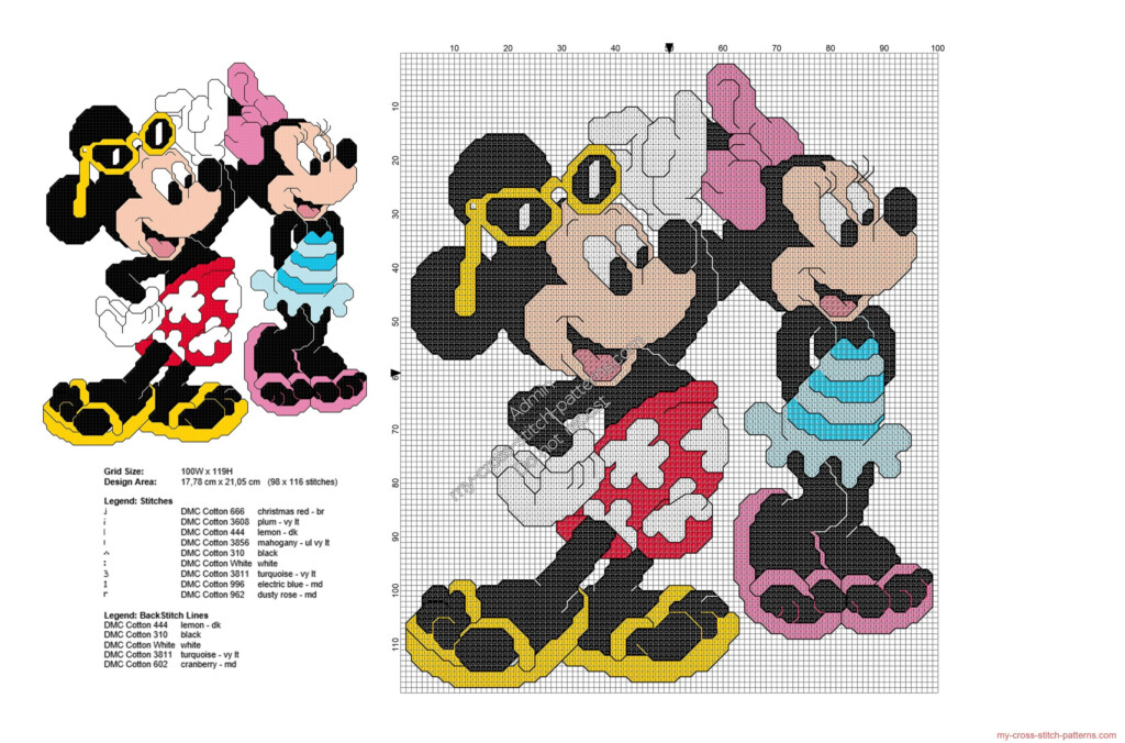 Mickey And Minnie Summer Time Free Disney Cross Stitch Pattern Free  - Mickey And Minnie Cross Stitch Patterns