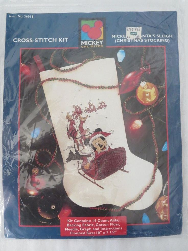 Mickey In Santa s Sleigh Christmas Stocking Cross Stitch Kit 36018  - Disney Cross Stitch Christmas Stocking Patterns