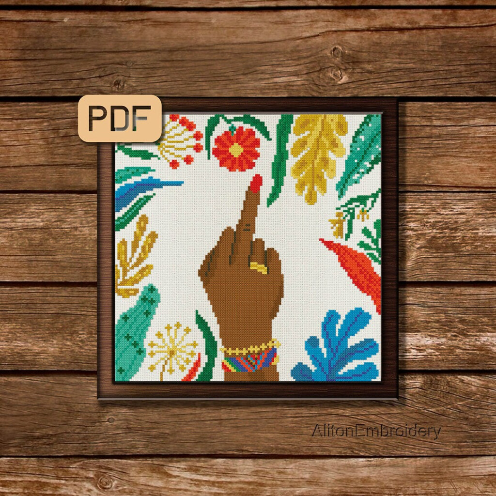 Middle Finger Cross Stitch Pattern Funny Crossstitch PDF Feminist  - Middle Finger Cross Stitch Pattern