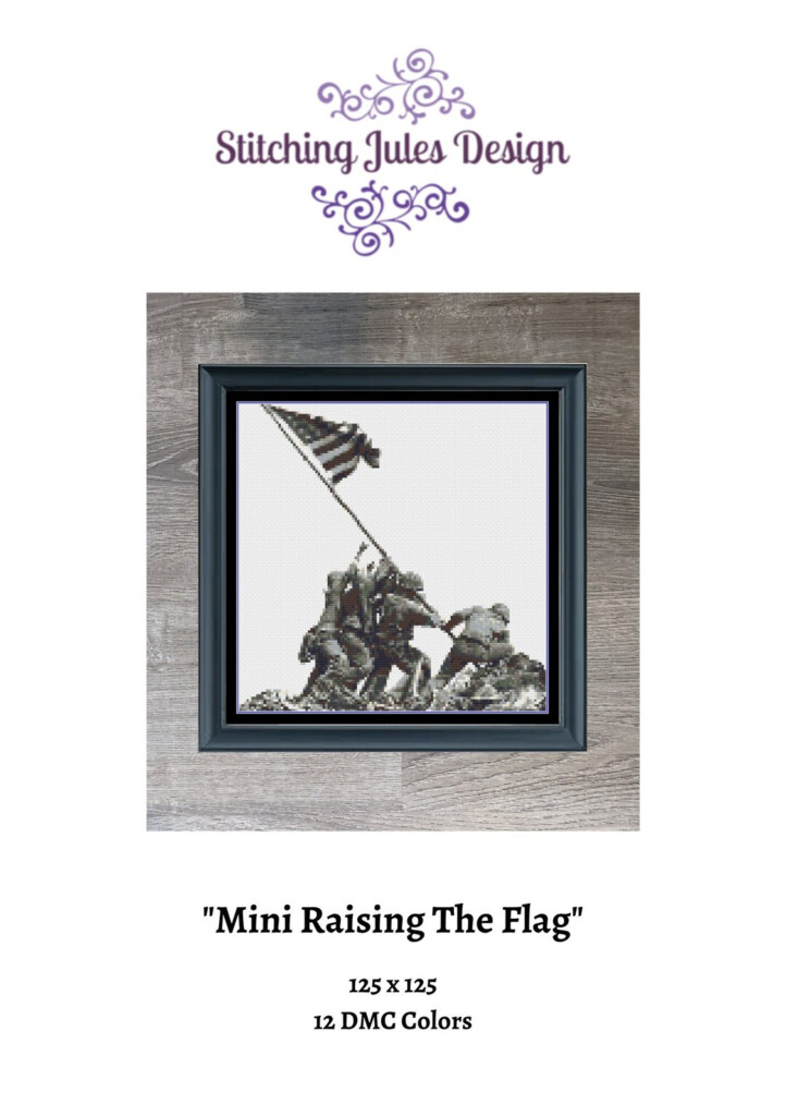 Mini Raising The Flag Cross Stitch Pattern Marine Corps Cross Stitch  - Marine Corps Cross Stitch Patterns