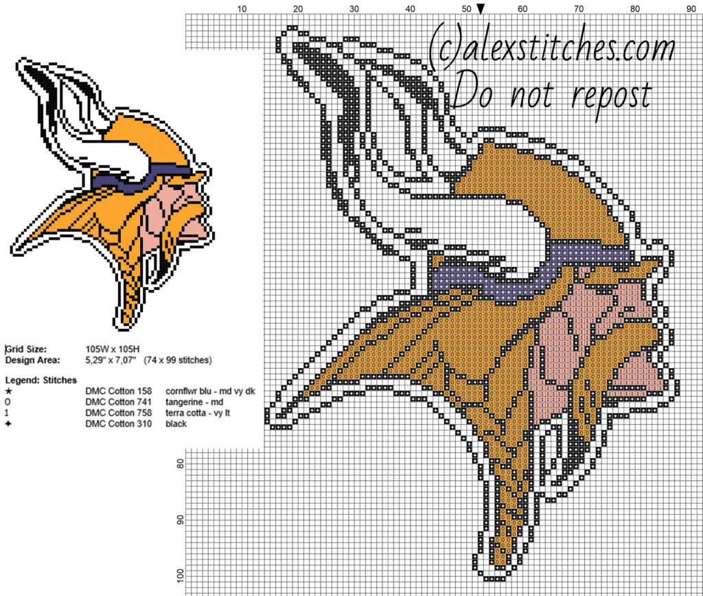Minnesota Vikings Logo NFL National Football League Logo Free Cross  - Free Cross Stitch Football Pattern