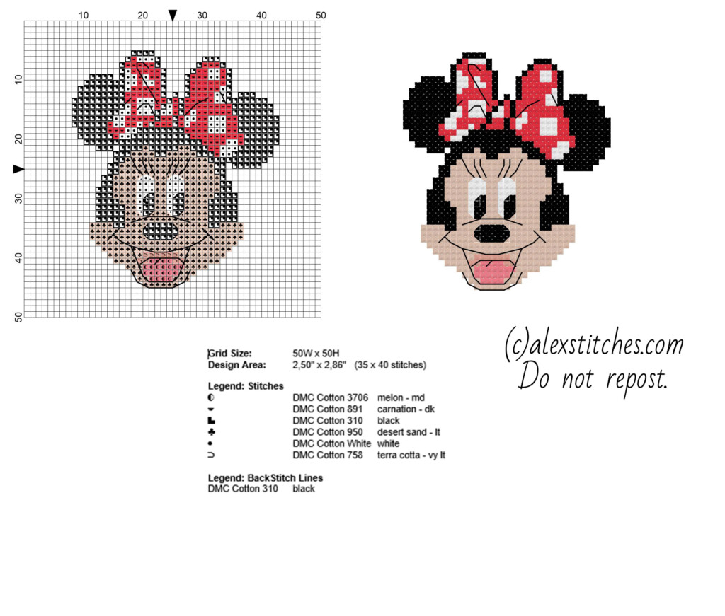 Minnie Mickey Mouse Cartoon Character Free Small Cross Stitch Pattern  - Free Mickey And Minnie Mouse Cross Stitch Patterns