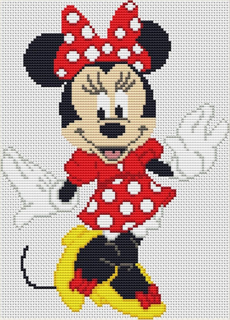MINNIE MOUSE In Red Cross Stitch Pattern PDF Embroidery Chart Cute  - Free Minnie Mouse Cross Stitch Patterns