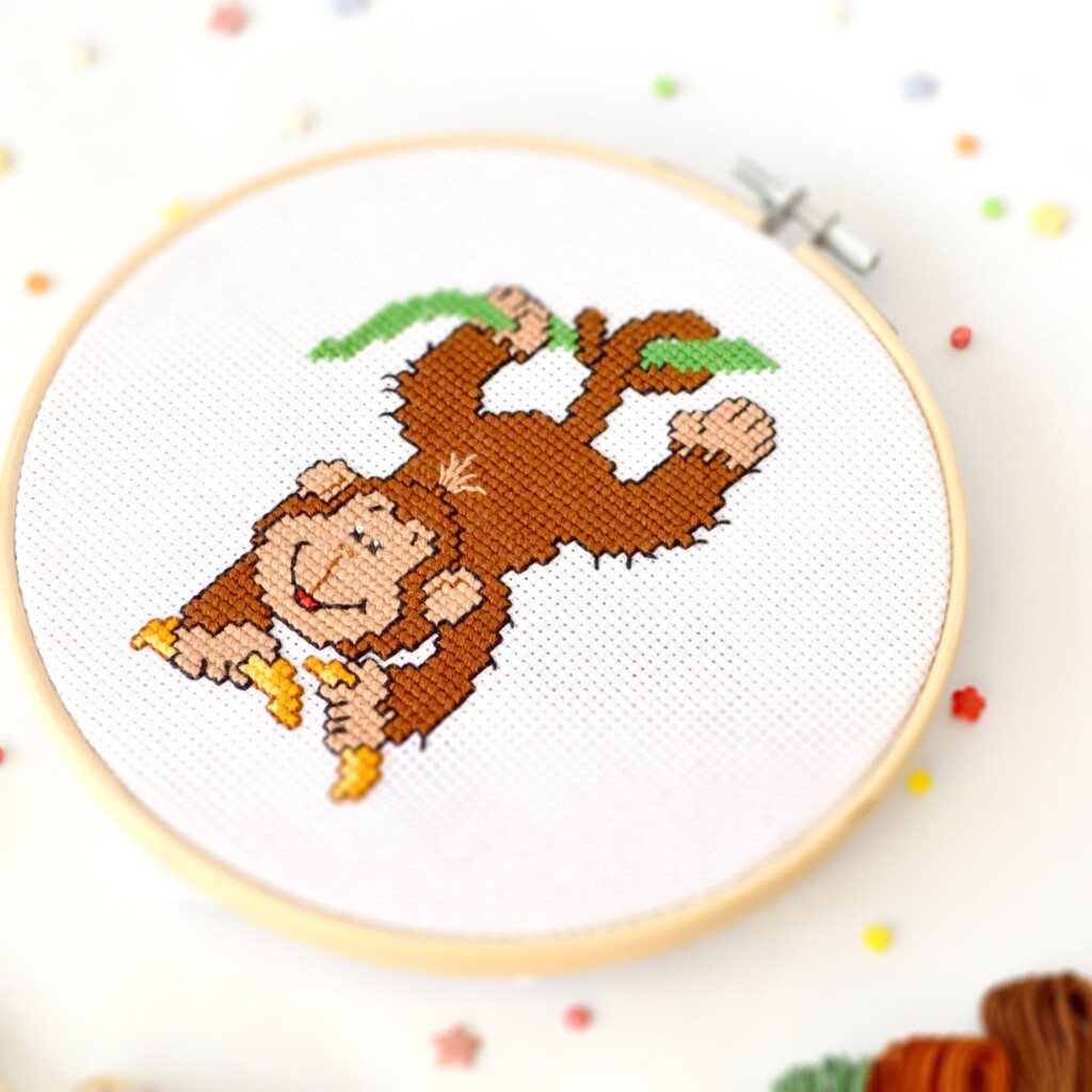 Monkey Cross Stitch Counted Pattern Baby Animal Embroidery Etsy - Small Monkey Cross Stitch Pattern