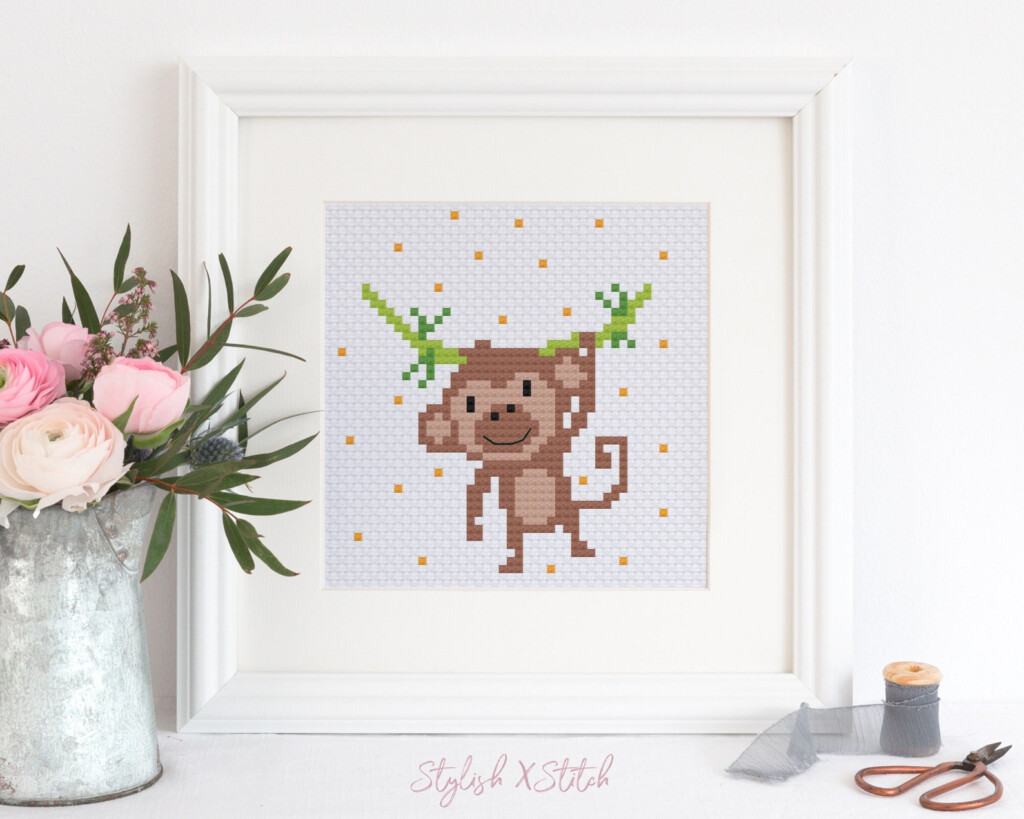 Monkey Cross Stitch Pattern Funny Embroidery Pattern Small Etsy - Small Monkey Cross Stitch Pattern