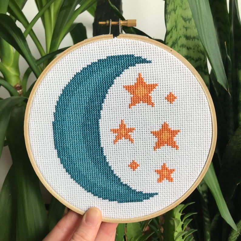 Moon And Stars Celestial Cross Stitch Pattern PDF Etsy Patrones De  - Moon And Stars Cross Stitch Pattern