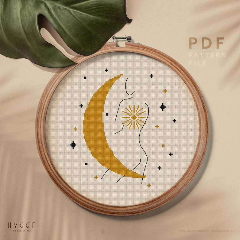 Moon And Stars Cross Stitch Pattern Celestial Embroidery Etsy - Moon And Stars Cross Stitch Pattern