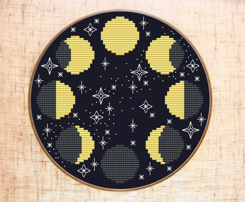 Moon Cross Stitch Pattern Modern Cross Stitch Moon Phases Etsy - Small Moon Cross Stitch Pattern