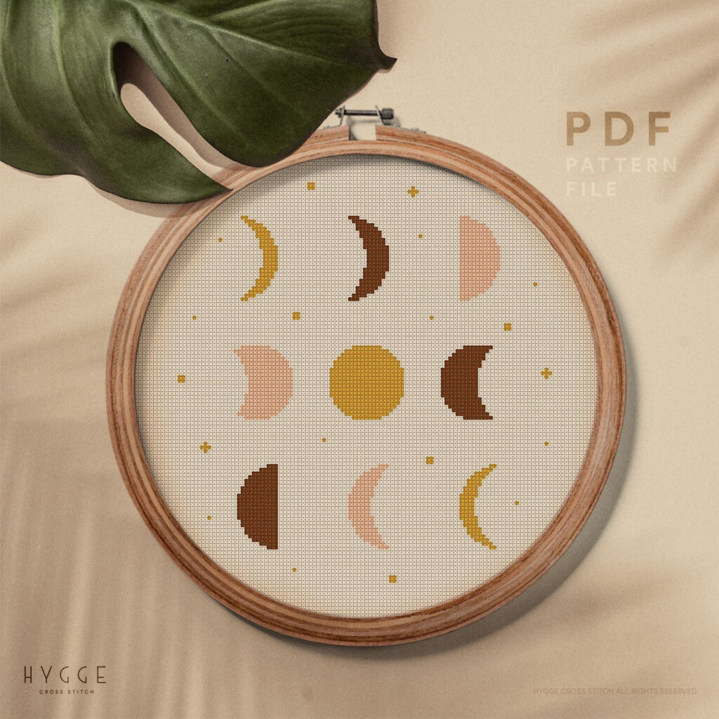 Moon Phase Cross Stitch Pattern Celestial Counted Cross Stitch Design  - Small Moon Cross Stitch Pattern