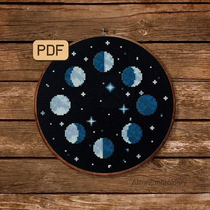 Moon Phases Cross Stitch Pattern Lunar Embroidery Design Instant  - Moon And Stars Cross Stitch Pattern