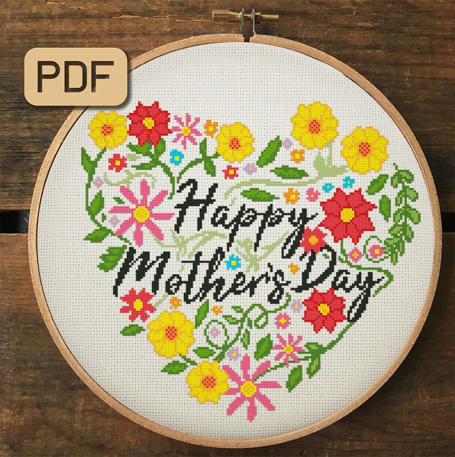 Mother s Day Cross Stitch Pattern Heart Cross Stitch Pattern PDF In  - Mother Cross Stitch Patterns Free