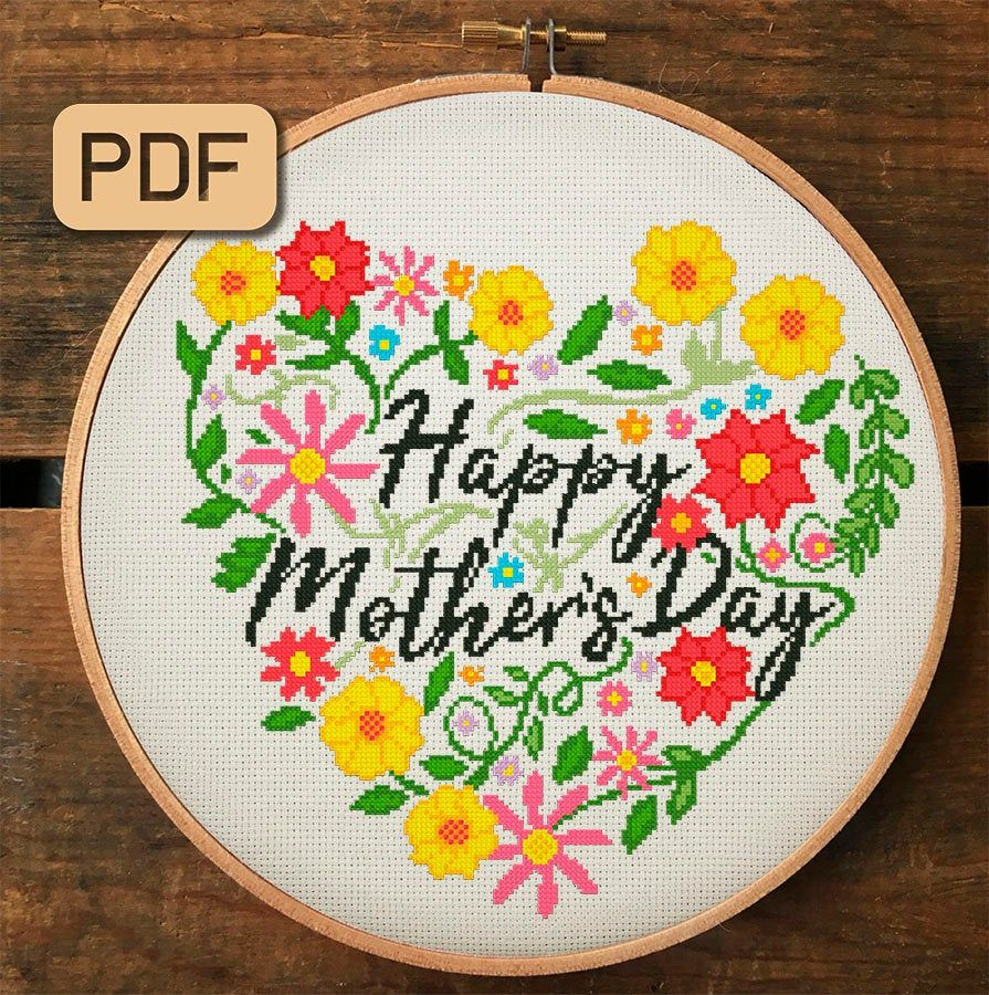 Mother s Day Cross Stitch Pattern Heart Needlepoint Pdf Etsy Cross  - Mothers Day Cross Stitch Patterns
