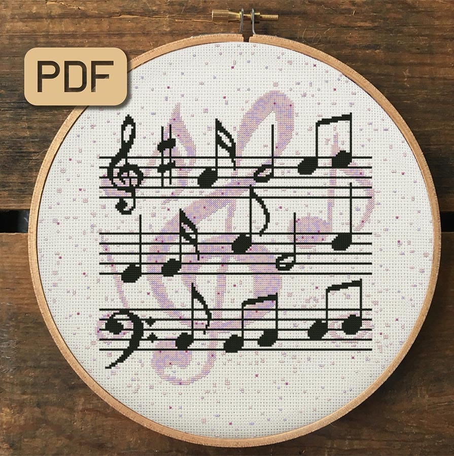 Music Notes Cross Stitch Pattern Pdf Etsy - Free Music Cross Stitch Patterns To Print