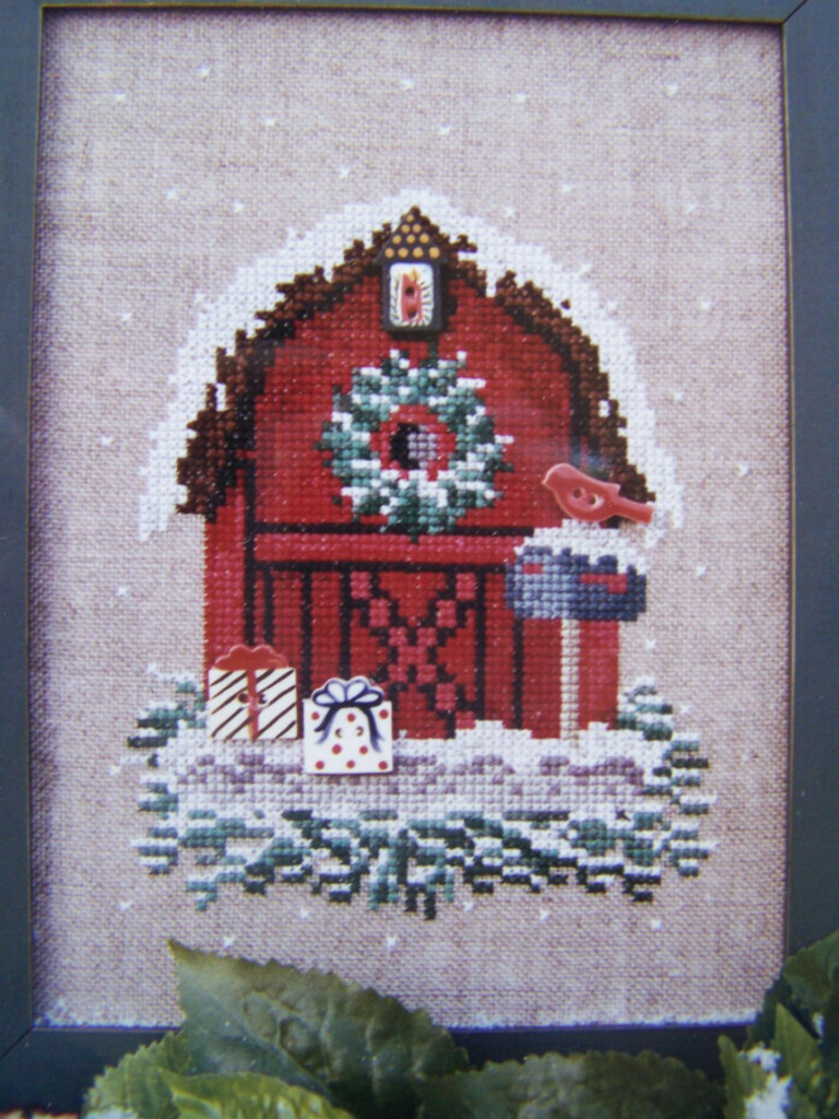 New Raspberry Patch Cross Stitch Birdhouse Series 3 Winter Snow Barn  - Winter Scene Cross Stitch Patterns