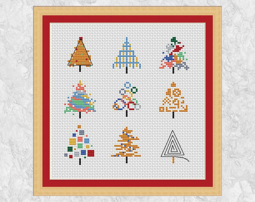 Nine Christmas Trees Cross Stitch Pattern Mini Christmas Card Motifs  - Christmas Tree Cross Stitch Pattern