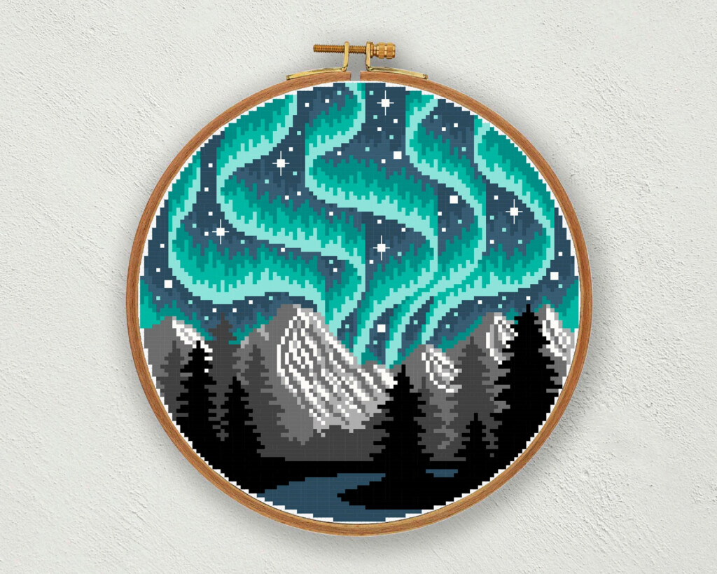 Northern Lights Cross Stitch Pattern Aurora Borealis Cross Etsy - Aurora Borealis Cross Stitch Pattern