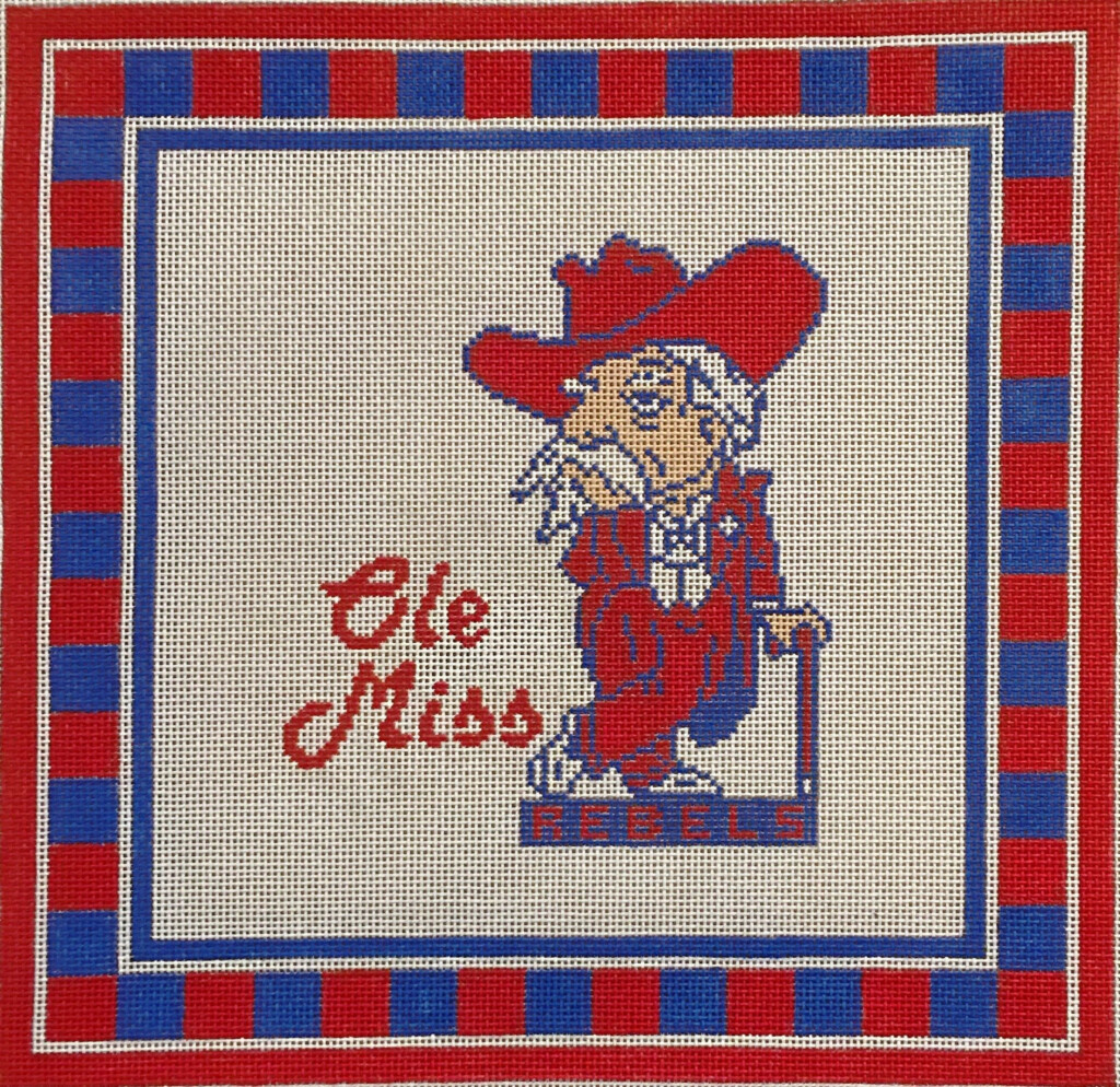 Ole Miss Rebels Hand Painted Needlepoint Canvas Etsy - Ole Miss Cross Stitch Patterns