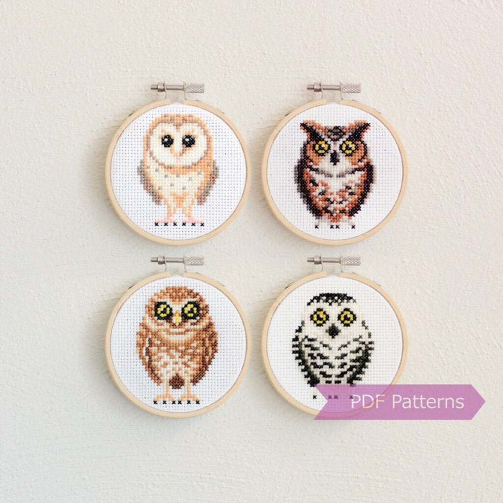 Owls Cross Stitch Pattern Bundle Set A Set Of 4 Patterns Etsy Owl  - Small Owl Cross Stitch Pattern