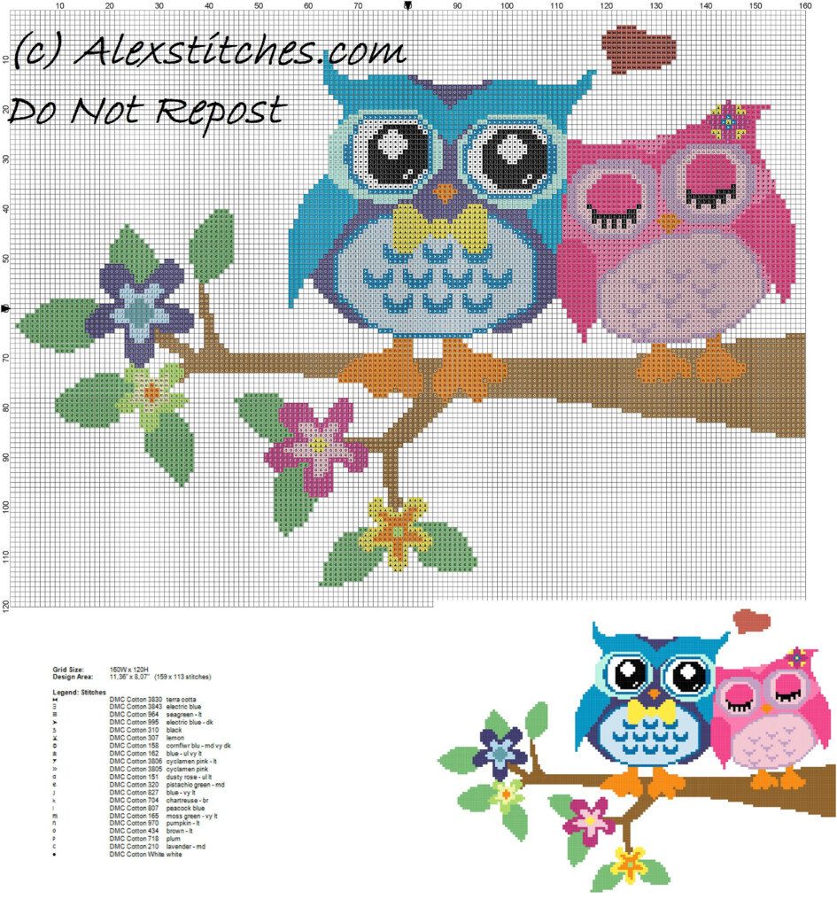 Owls In Love Free Cross Stitch Pattern Free Cross Stitch Patterns By  - Owl Cross Stitch Pattern Free Download