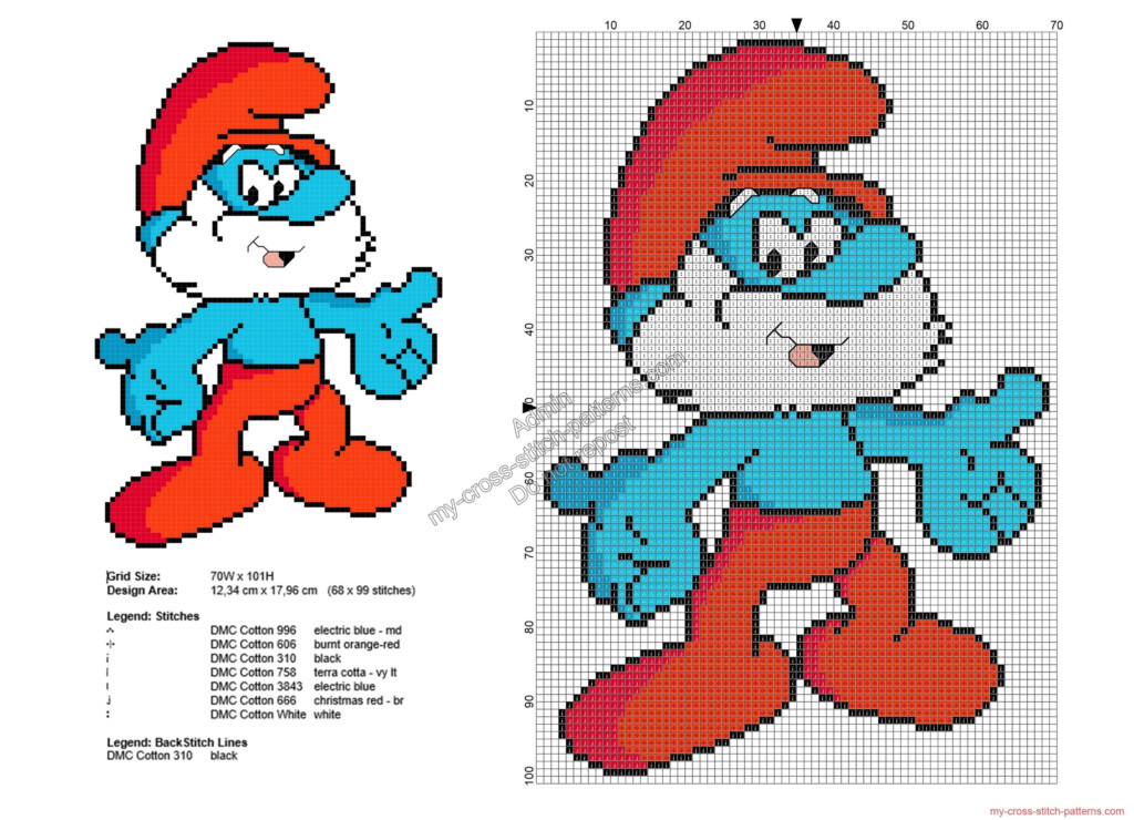 Papa Smurf Free Cross Stitch Pattern 68x99 Free Cross Stitch Patterns  - Smurf Cross Stitch Pattern Free