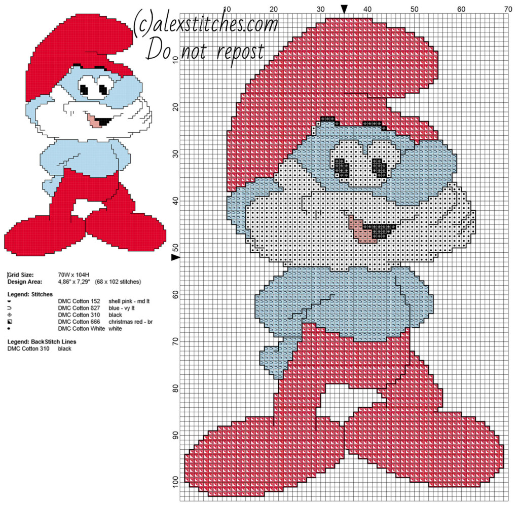 Papa Smurf From Cartoon The Smurfs Free Cross Stitch Pattern Free  - Smurf Cross Stitch Pattern Free