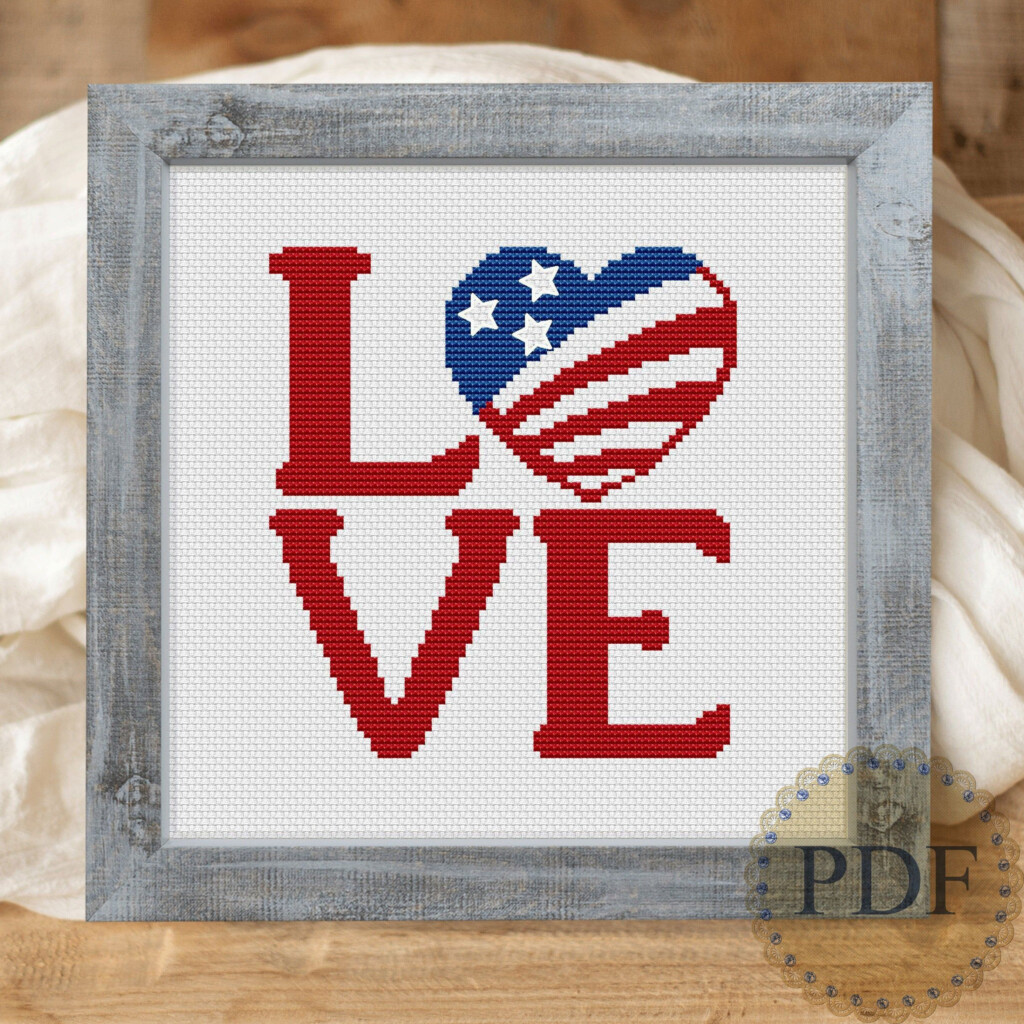 Patriotic Modern Cross Stitch Pattern USA Flag 4th July Star And  - Americana Blue Cross Stitch Pattern