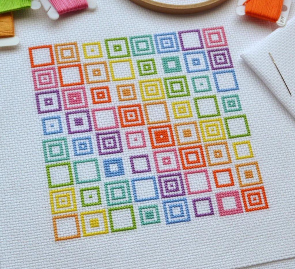 PATTERN Geometric Squares Cross Stitch Chart Quick And Easy Rainbow  - Cross Stitch Patterns Geometric Designs