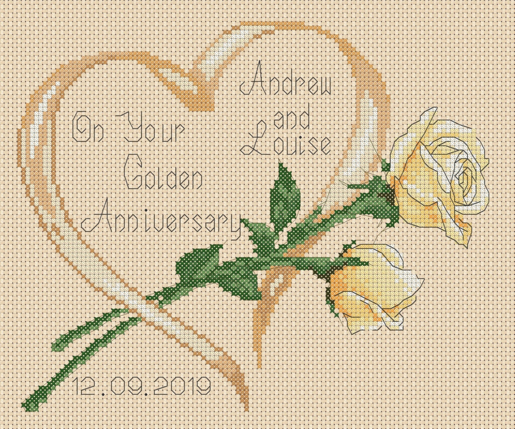 PDF Cross Stitch Chart Golden Wedding Anniversary 50th Etsy - 50th Wedding Anniversary Cross Stitch Patterns