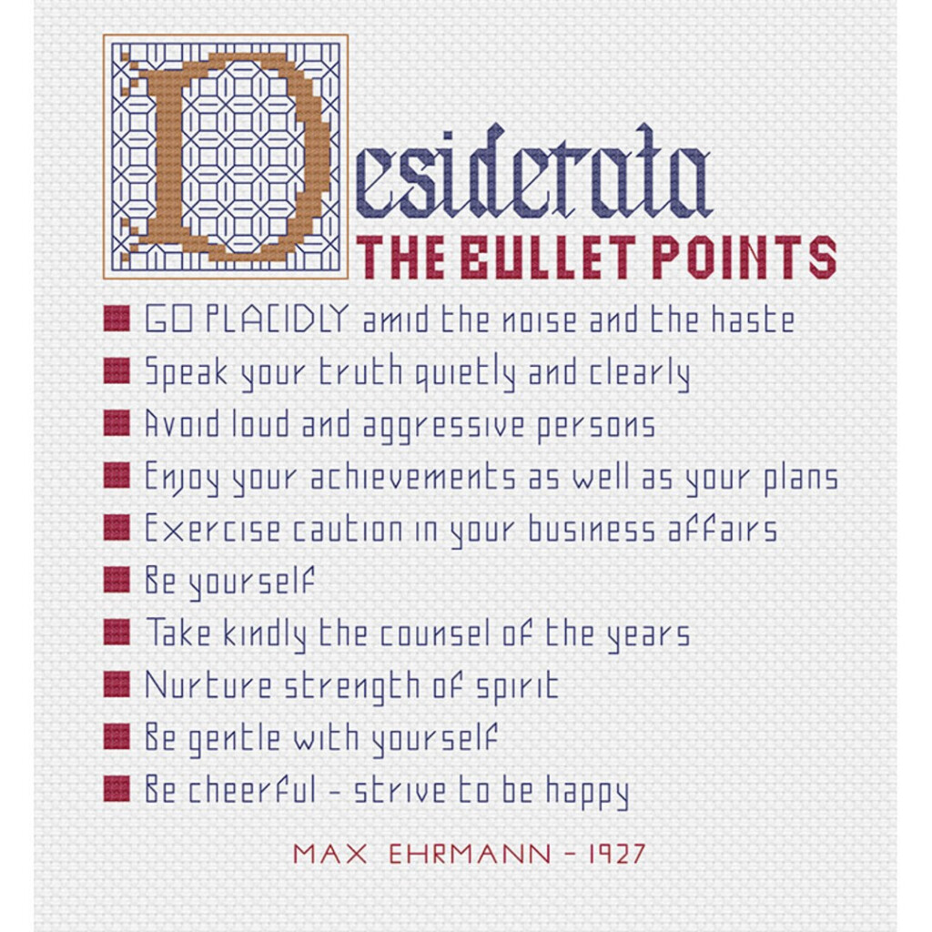 PDF Cross Stitch Pattern Desiderata The Bullet Points Etsy - Free Desiderata Cross Stitch Pattern