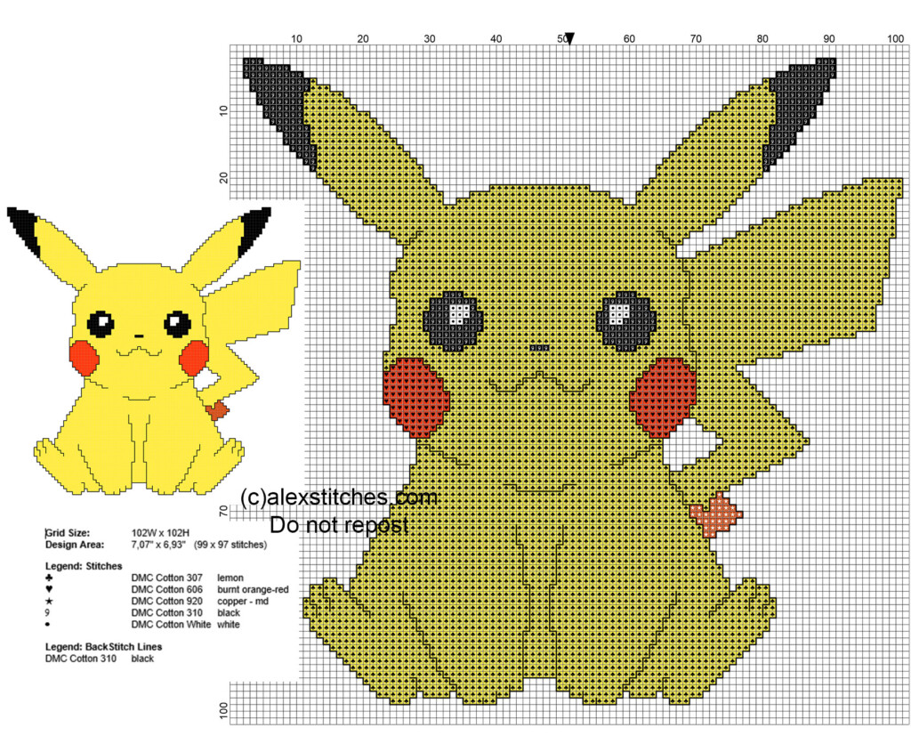 Pikachu Free Back Stitch Cross Stitch Pattern Free Cross Stitch  - Pikachu Cross Stitch Pattern Free