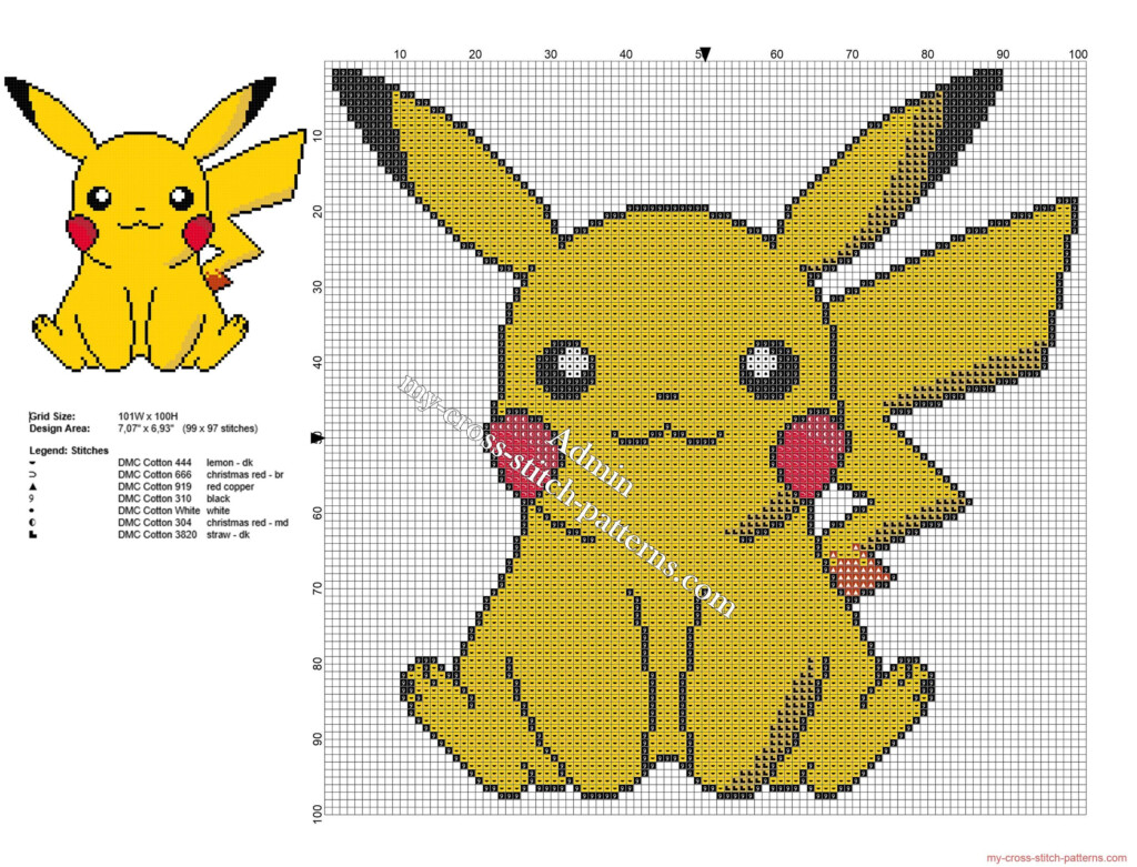 Pikachu Pok mon Free Small And Simple Cross Stitch Pattern Free Cross  - Pikachu Cross Stitch Pattern Free