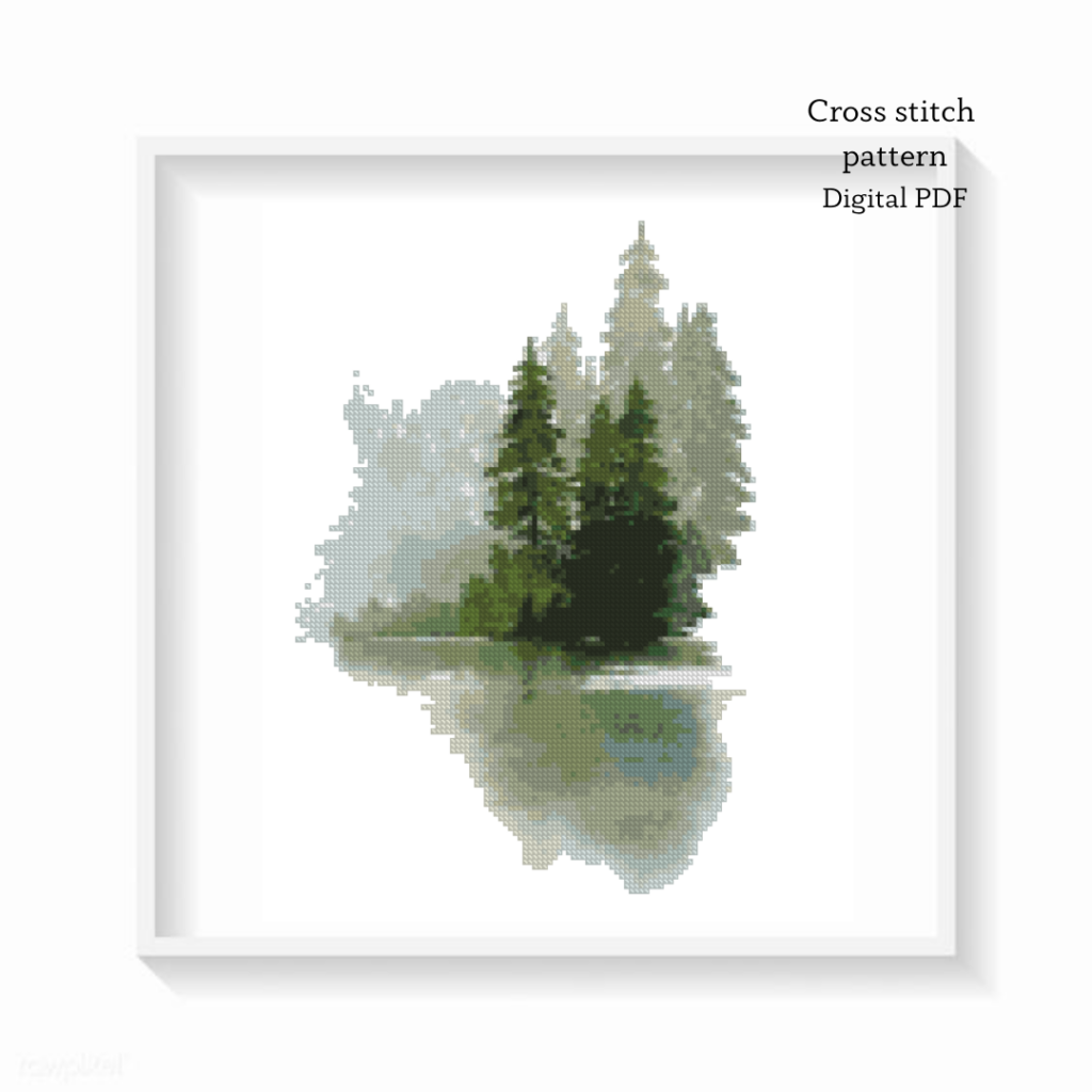 Pine Forest Cross Stitch Pattern Watercolor Pine Trees Eve Inspire  - Forest Cross Stitch Pattern Free