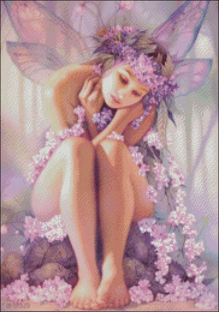 Pink Flower Fairy Counted Cross Stitch Patterns Kits Color Symbols  - Fairy Counted Cross Stitch Patterns