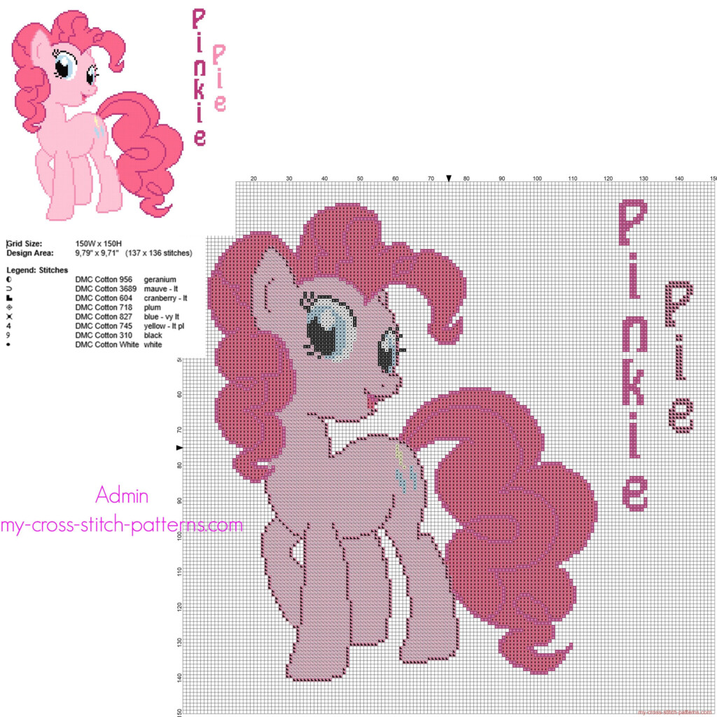 Pinkie Pie My Little Pony Big Size Cross Stitch Pattern About 150  - Pinkie Pie Cross Stitch Pattern