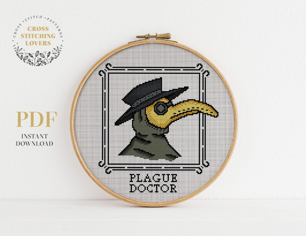 Plague Doctor Cross Stitch Pattern Easy Counted Cross Stitch Design  - Plague Doctor Cross Stitch Pattern Free