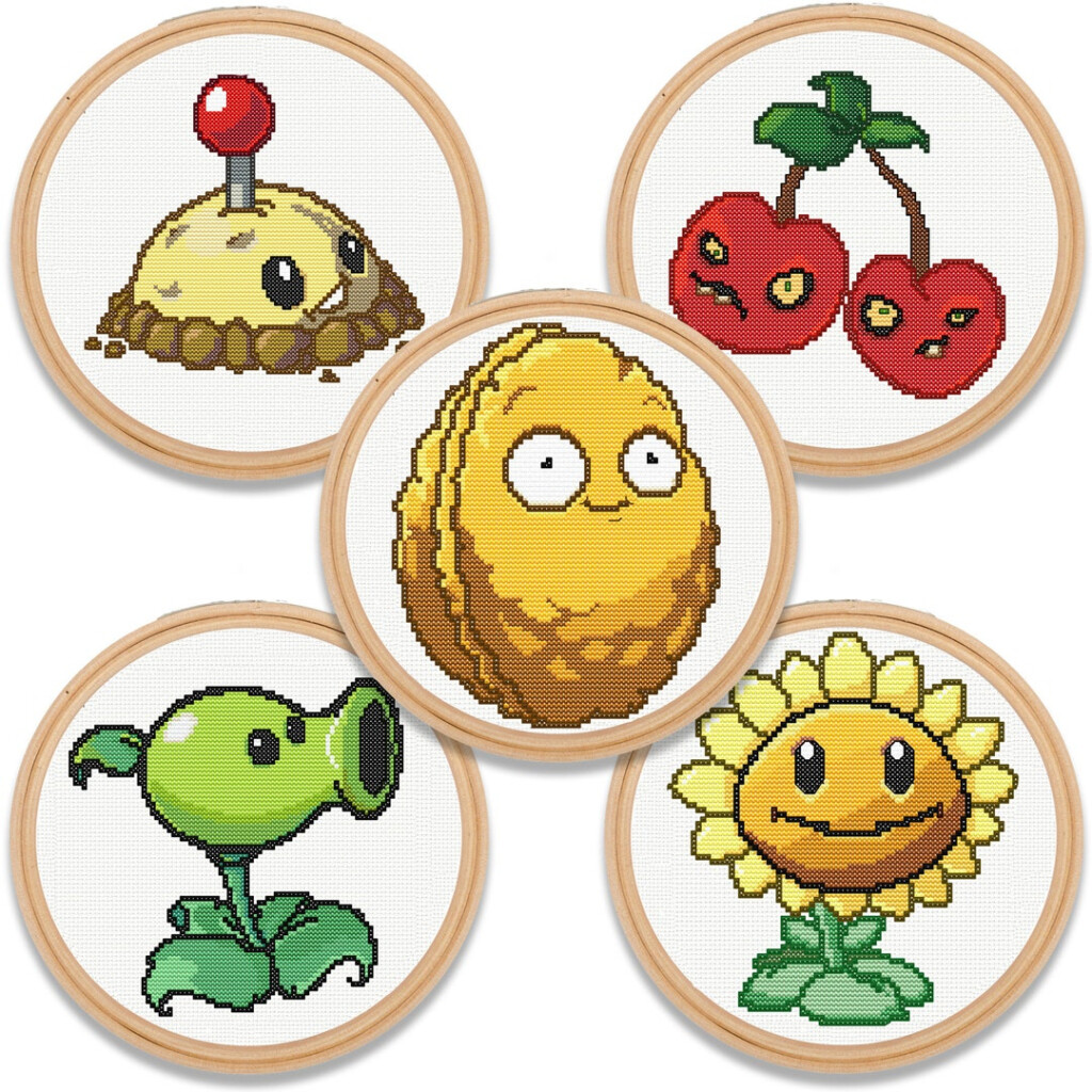 Plants Vs Zombies Cross Stitch Pattern Video Game Pattern The Plants  - Plants Vs Zombies Cross Stitch Patterns