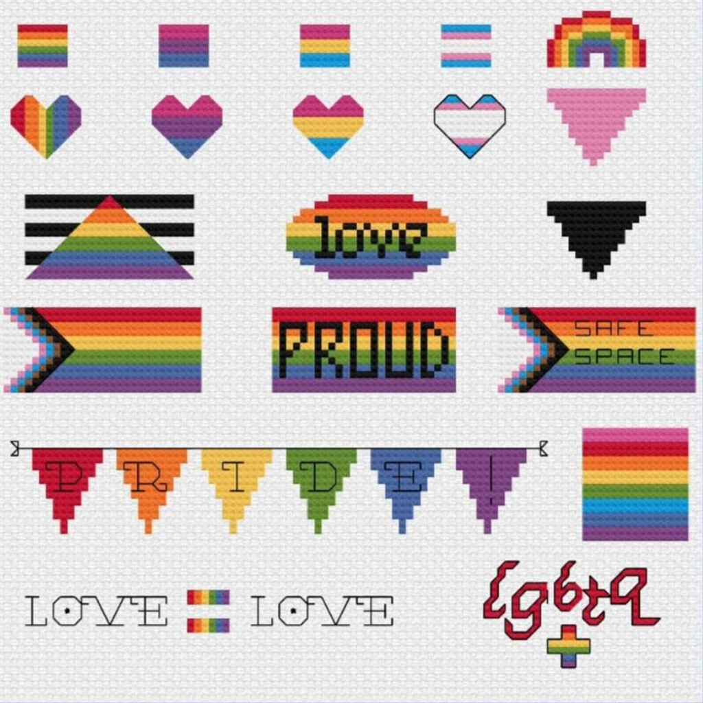 Pride Pack 20 Mini Cross Stitch Patterns LGBTQ Rainbows Bunting  - Free Pride Cross Stitch Patterns