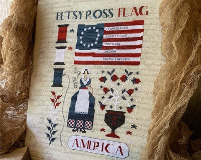 Primitive Hare Betsy Ross Flag Cross Stitch Pattern 123Stitch - Betsy Ross Flag Cross Stitch Pattern