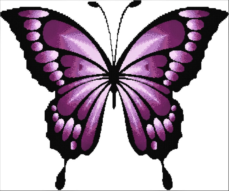 Purple Butterfly Cross Stitch Pattern Modern Large Purple Etsy - Purple Butterfly Cross Stitch Pattern