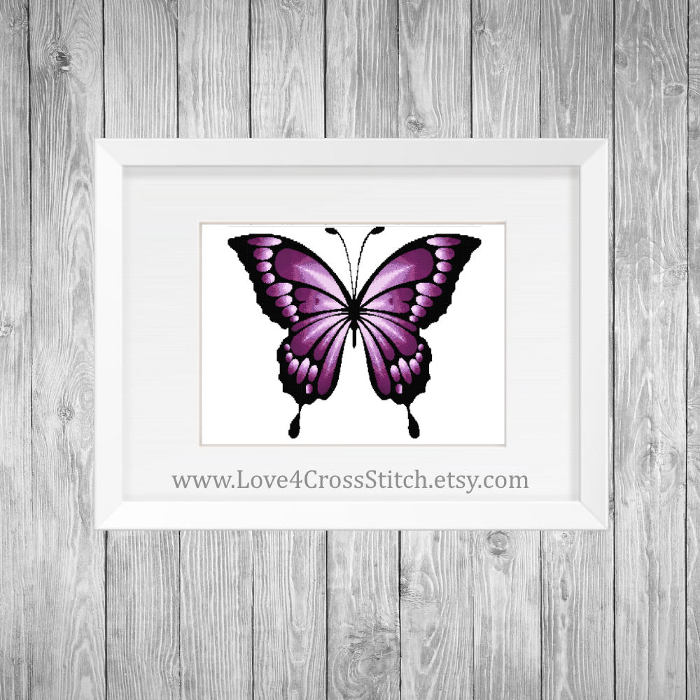 Purple Butterfly Cross Stitch Pattern Modern Large Purple Etsy - Purple Butterfly Cross Stitch Pattern