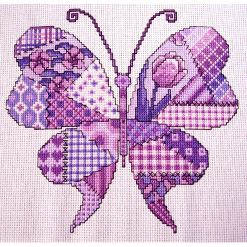 Purple Patchwork Butterfly Cross Stitch Pattern Instant PDF Etsy - Purple Butterfly Cross Stitch Pattern