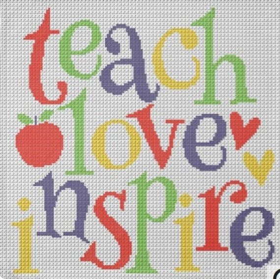 Quote Cross Stitch Pattern Words Pdf Pattern Teach Love Inspire Cross  - Love Quotes Cross Stitch Patterns