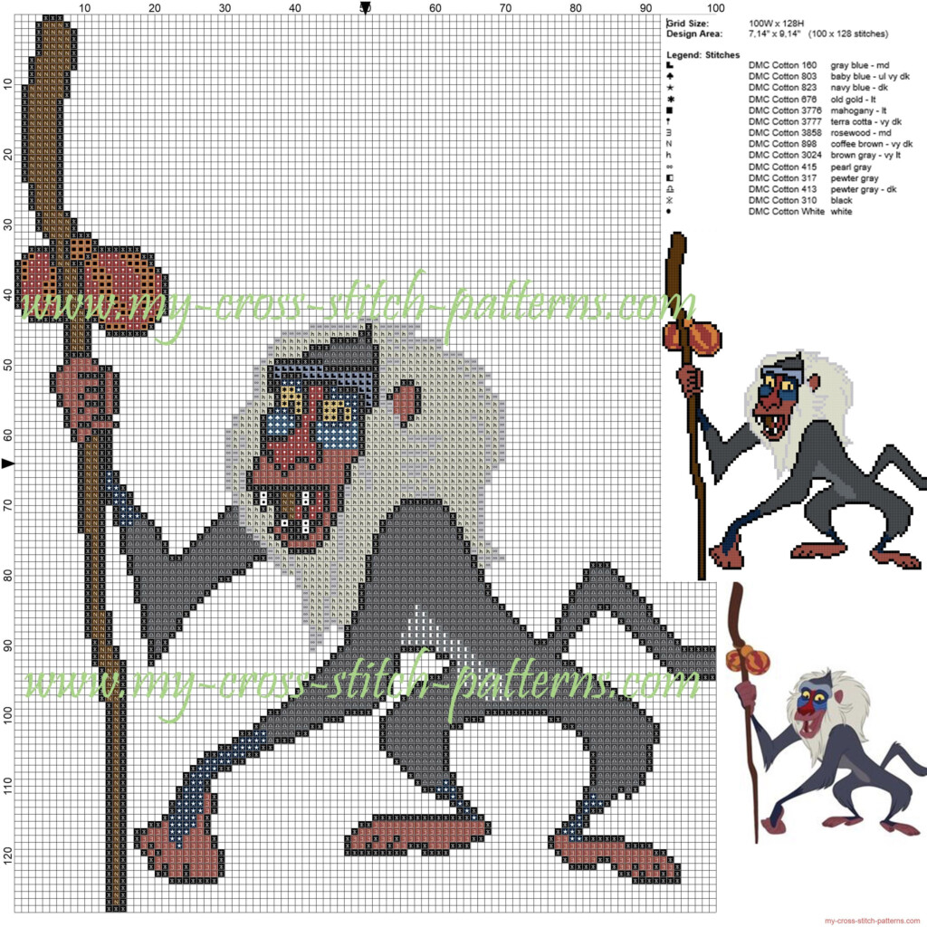 Rafiki The Lion King Cross Stitch Pattern Disney Cross Stitch  - Lion King Cross Stitch Patterns Free
