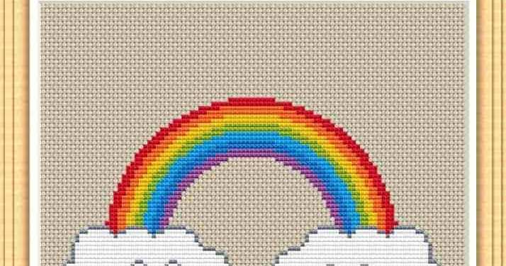 RAINBOW AND CLOUDS FREE AND EASY PRINTABLE CROSS STITCH PATTERN Free  - Printable Rainbow Cross Stitch Pattern Free