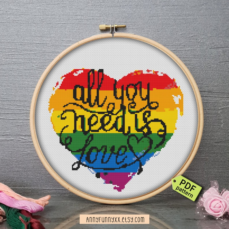Rainbow LGBT Flag Cross Stitch Pattern PDF Watercolor Heart Etsy - Free Pride Cross Stitch Patterns
