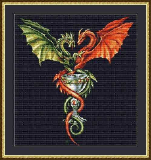 Red And Green Dragons Fantasy Counted Cross Stitch Pattern In PDF For  - Dragon Counted Cross Stitch Patterns