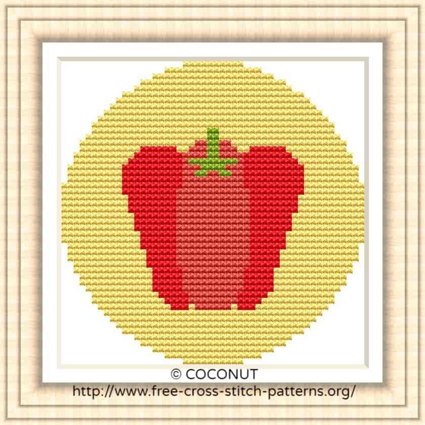 RED BELL PEPPER VEGETABLE ICON FREE AND EASY PRINTABLE CROSS STITCH  - Vegetable Cross Stitch Patterns Free