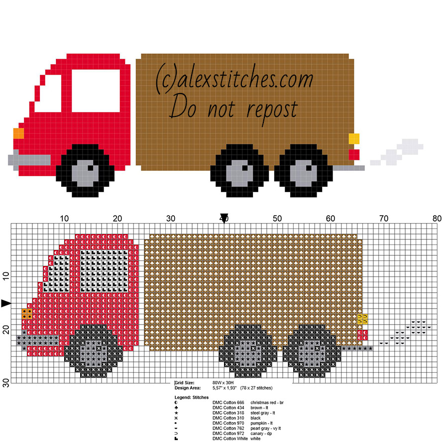 Red Colored Toy Truck Small And Free Cross Stitch Pattern Free Cross  - Free Truck Cross Stitch Patterns