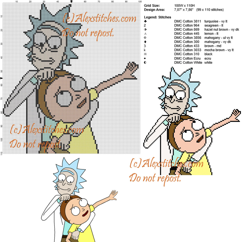 Rick And Morty Cross Stitch Pattern 100x110 11 Colors Geeky Cross  - Rick And Morty Cross Stitch Pattern Free